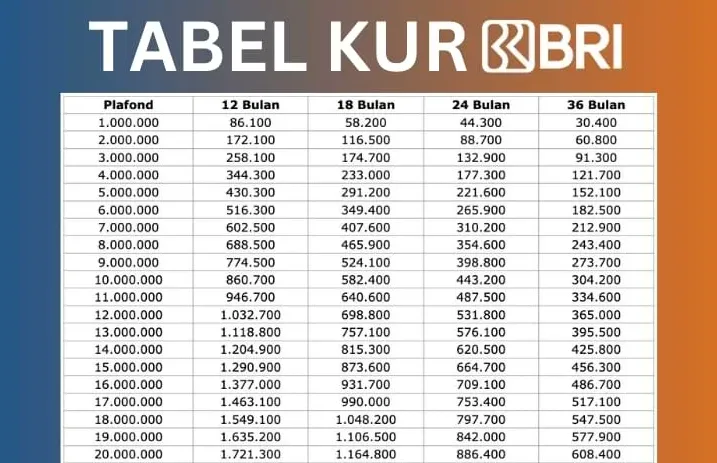Tabel KUR BRI 2025 Terbaru: Pinjaman Rp50 Juta, Cicilan Mulai Rp200 Ribuan, Syarat Mudah untuk UMKM